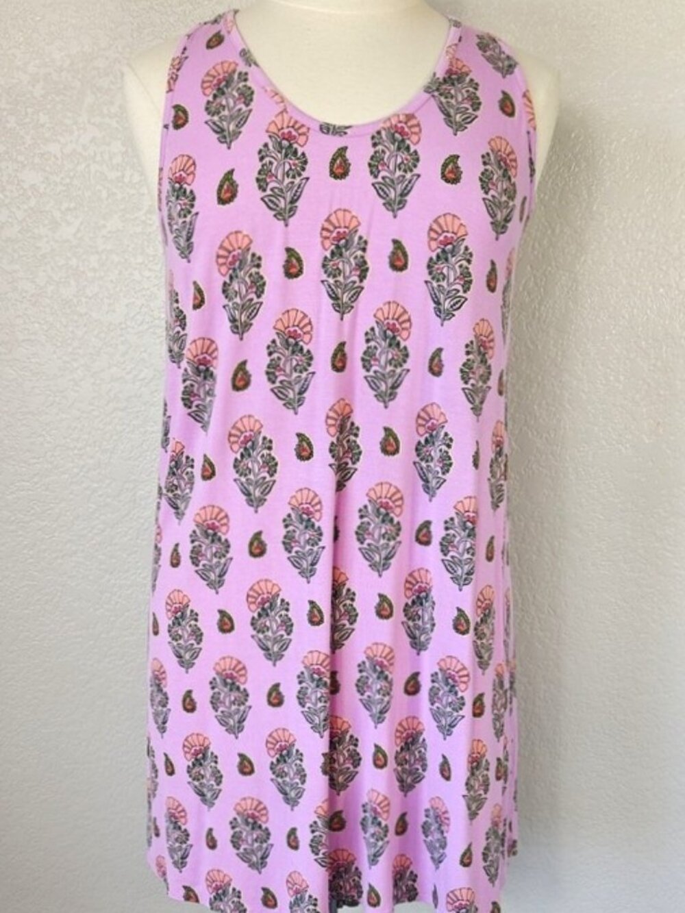 Soma XL Cool Nights Tank Sleepshirt Racerback Purple Floral Print